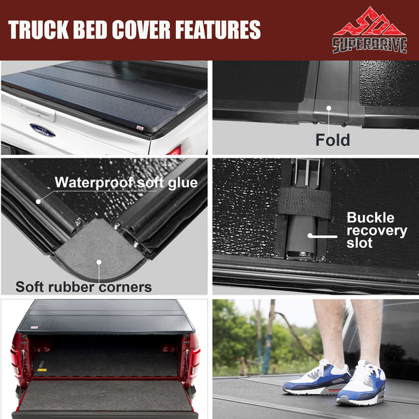 8 Feet Quad Fold Hard Truck Bed Tonneau Cover Fits 2015-2022 Ford F150