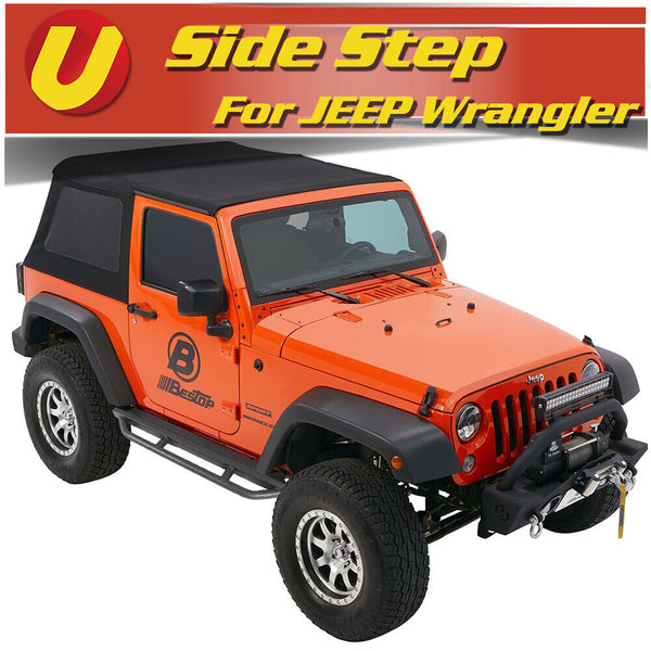 Black Textured Side Armor Step Bars Fits 2007-2018 Jeep Wrangler JK 2Door