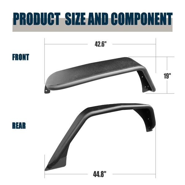 2007-2018 Jeep Wrangler JK & JKU 2/4 Door  4 PC Tubular BLK Textured Fender Flares