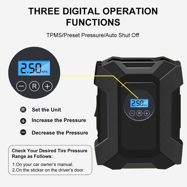 12V Portable Digital Air Tire Pump Inflator Air Compressor