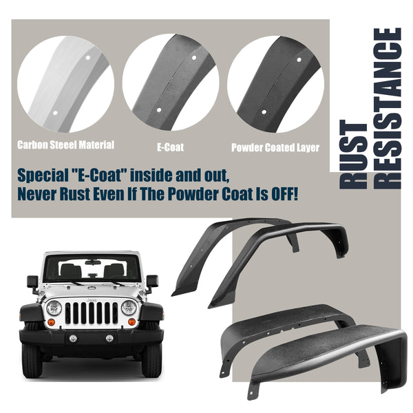 2007-2018 Jeep Wrangler JK & JKU 2/4 Door  4 PC Tubular BLK Textured Fender Flares