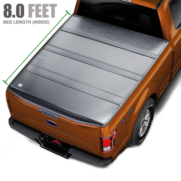 8 Feet Quad Fold Hard Truck Bed Tonneau Cover Fits 2015-2022 Ford F150